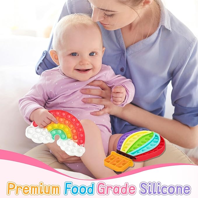 3 Pcs Bubble Fidget Toys,Push Poppers Rainbow Cloud Balloon Pink Castle Sensory Bulk Sets,Stress Relief Squeeze Toy for Toddler Kids Girls Adults,Gift Favors for Birthday Party Classroom Prizes