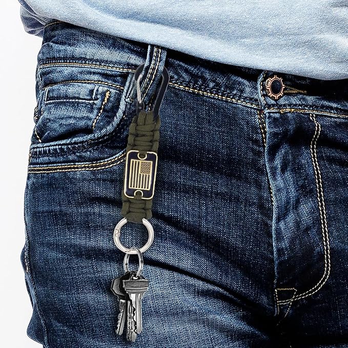 Heavy Duty Braided Paracord Lanyard Keychain with USA Flag, Parachute Rope Necklace Keychains, Braided Strong Lanyard