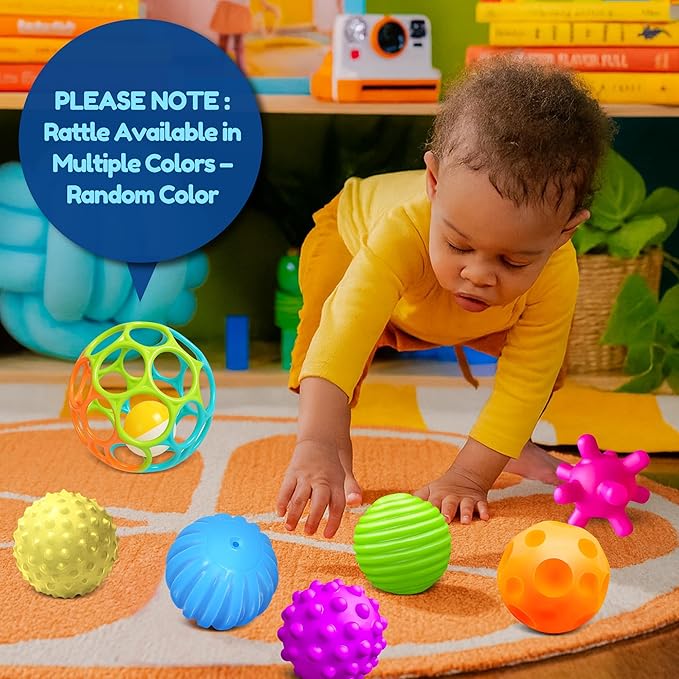 Sensory Balls for Toddlers 1-3, Sensory Baby Toys 6-12 Months, Infant Squeeze Sensory Toys,Baby Rattle Ball, Baby Teething Sensory Montessori Toys Soft Chew Toy with Rattles for Babies