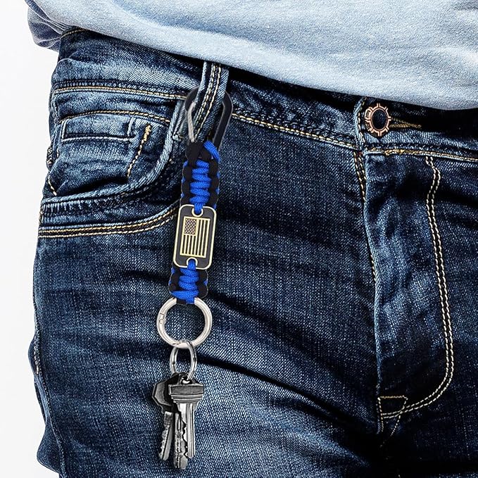 Heavy Duty Braided Paracord Lanyard Keychain with USA Flag, Parachute Rope Necklace Keychains, Braided Strong Lanyard