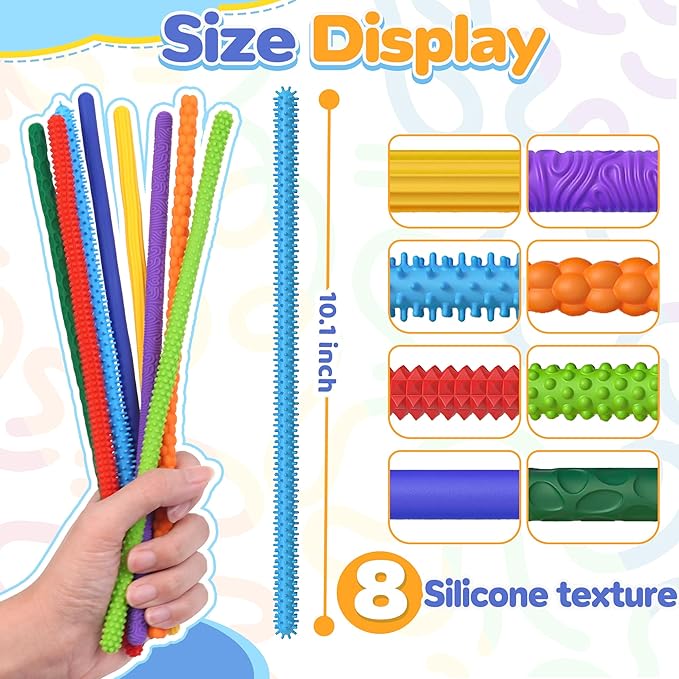 Christmas Stocking Stuffers Gift for Kids, 8Pack Fidget Toys Silicone Sensory Sticks for ADHD Autism Autistic Quiet Classroom Prize Silent Airplane Travel Car Toy Anxiety Stress Relief for Adults