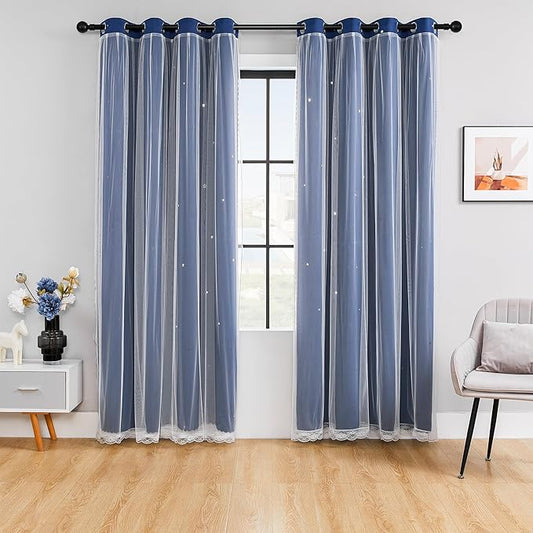 XiDi Black Out Curtains for Bedroom Windows, Curtains for Girls Bedroom Decor, Ideal for Kids Room with Unicorn Theme Blackout for Living Room 72 inchs Long 52 inches Wide 2 Panel Navy Blue