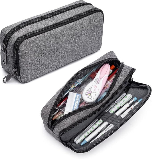 Della Gao Big Capacity Pencil Pen Case Nylon Large Pencil Pouch Simple Stationery Bag Office Organizer Pen Bag for Men Women - Grey