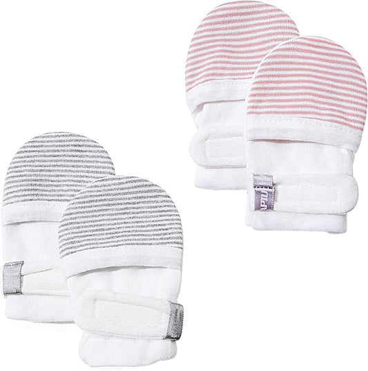 HAPIU Baby No Scratch Mittens Stay On, 100% Cotton Breathable, Adjustable Infant Gloves for Boys Girls, Newborn - 12 M