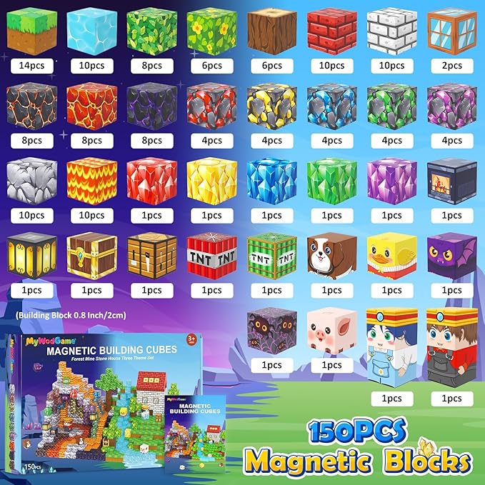 150PCS Magnetic Blocks Building Toys for 3+ Year Old Boys Girls, Kids Sensory Montessori Construction Toys Christmas Birthday Gifts