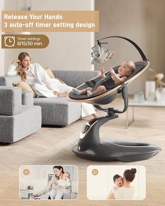 Baby Swing for Infants to Toddler, Electric Baby Swing with Sturdy Shield-Shaped Base, 180° Rotation Portable Infant Swing for Newborn Baby Boy Girl Up to 20 lbs, 5-Speeds & 12 Preset Lullabies, Black