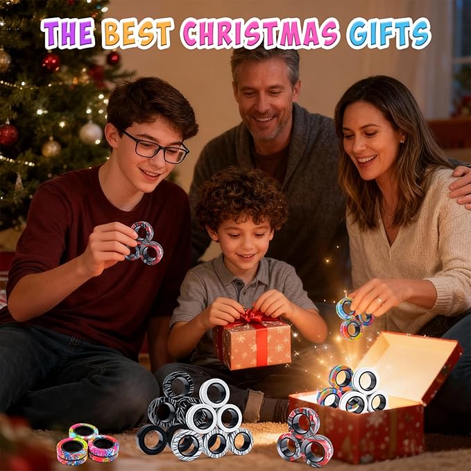3Pcs Magnetic Rings Fidget Toy Set, ADHD Anxiety Magnetic Fidget Toys Adults Fidget Spinner Rings for Relief, Christmas Stocking Stuffers Gifts for 8+ Year Old Teen Boy Girl
