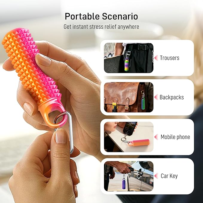 4 Pack Little Ouchies Pain Fidget Toy with Adjustable Weight & Carabiner, 3D Printed Spiky Sensory Keychain for Anxiety Relief and Focus - Portable Stress Relief Tool for Adults, Teens, Skin Picking