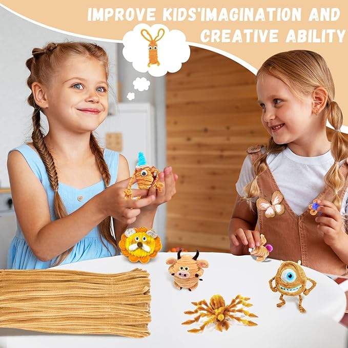 Light Brown Pipe Cleaners Crafts,Art Supplies,200pcs Chenille Stem,Solid Color Pipe Cleaners Set for DIY Art Creative Crafts and Decorations,limpia Pipas,Craft Supplies,Halloween Gifts