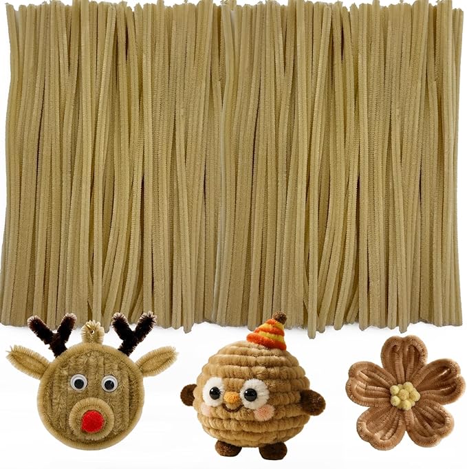 Beige Pipe Cleaners,Arts & Crafts 200pcs Chenille Stems,Pipe Cleaner Crafts for Girls 8-12,Christmas Gifts,DIY Decor Ccrafts for Adults,Art and Craft Supplies, Arts and Crafts,Limpia Pipas