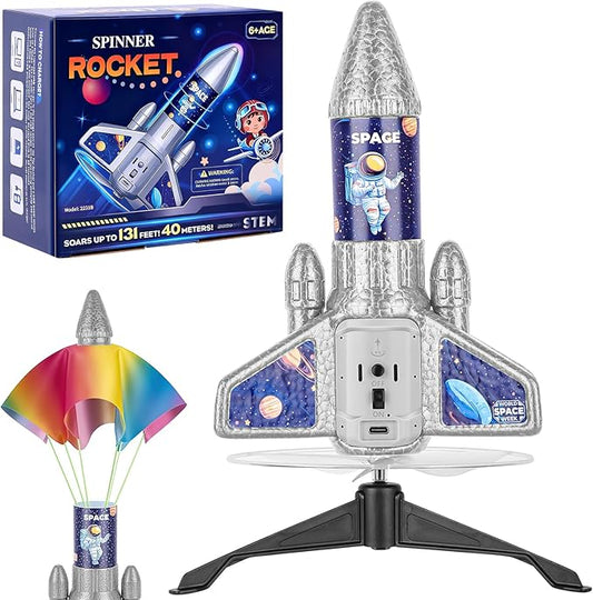 VisionX Kids Rocket Launcher Toy, 2nd Gen Improved Design, Launch Up to 200ft, Auto-Launch Rocket Toy with Parachute, Outdoor Toys for Kids 5-13, for Boys & Girl, Gray