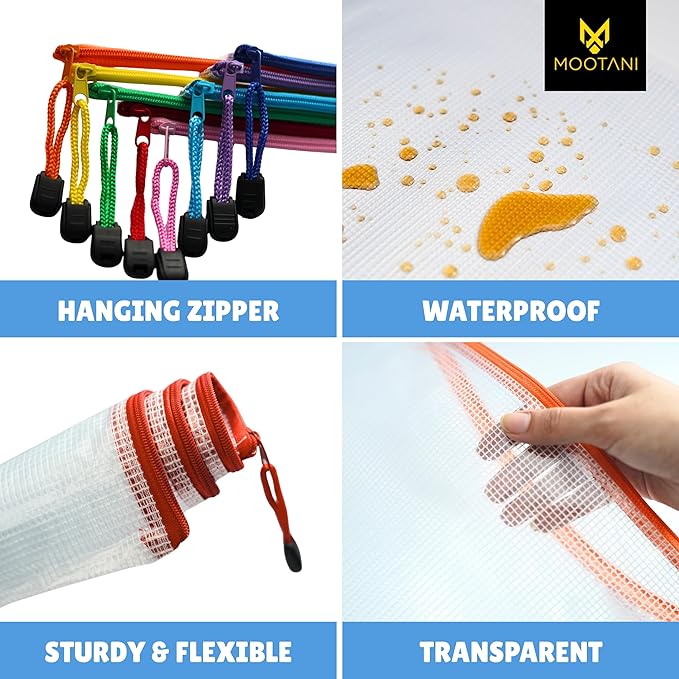 24 Pcs Mesh Zipper Pouch Bags A4 (13.1x9.4) inches Letter Size Waterproof, Reusable Zipper Bags for Board Game & Puzzle Storage, 8 Colors