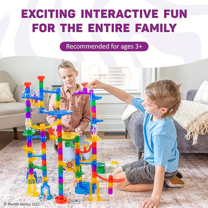 Marble Genius Marble Run Explorer Set, STEM Toys & Maze Construction Building - 85 Translucent Track Pieces & Glass Marbles for Family, Kids Toddlers Ages 4-8 - Fun Holiday Creative Gifts