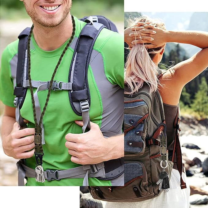 Heavy Duty Braided Paracord Lanyard Keychain with USA Flag, Parachute Rope Necklace Keychains, Braided Strong Lanyard