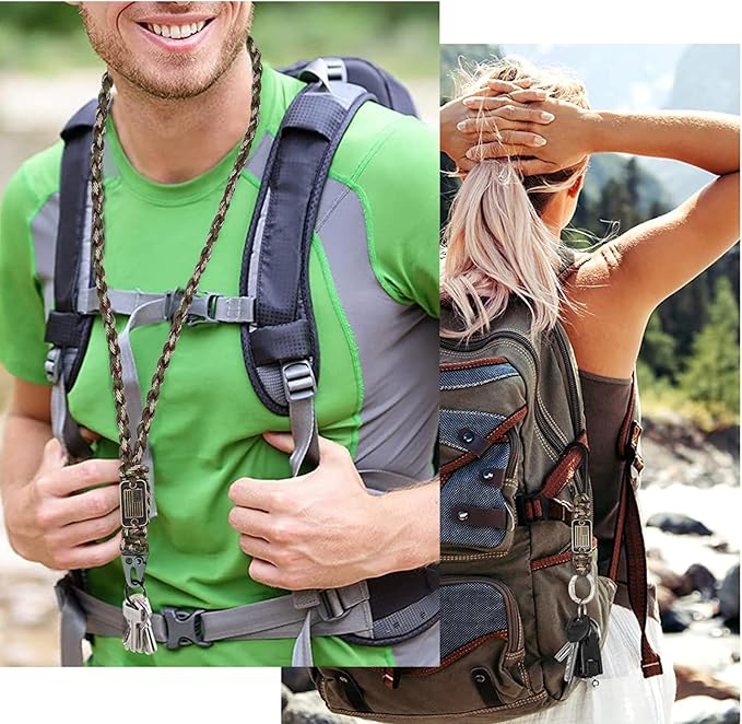 Heavy Duty Braided Paracord Lanyard Keychain with USA Flag, Parachute Rope Necklace Keychains, Braided Strong Lanyard