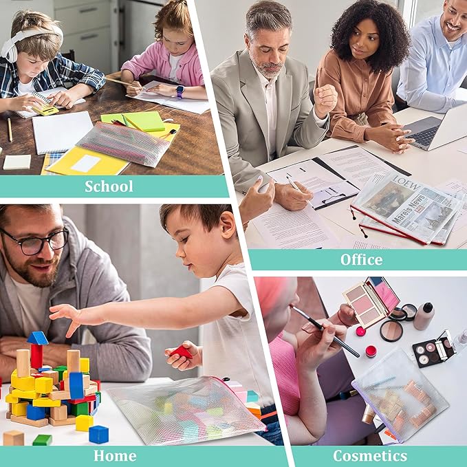 24pcs Mesh Zipper Pouch Bags Small, A5 9.4x7.1 Inches, 8 Colors Zipper Pouches for Classroom, Organizing Bags for Home, Office and Puzzle storage