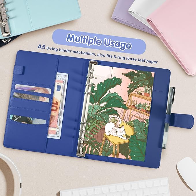 A5 Kpop Photocard Binder, PU Leather 6-Ring Album with Magnetic Closure, Includes 30 Pack 4-Pocket Pages for 240 Cards, Card Holder for Trading and Collectible Cards (Deep Blue)