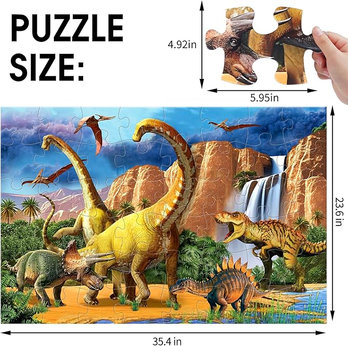 Jumbo Floor Puzzle for Kids,48 Piece Waterfall Dinosaur Large Jigsaw Puzzles, Fun Preschool Educational Toy for Toddlers Ages 3-5,Gift for Boy Girl Ages 4-8