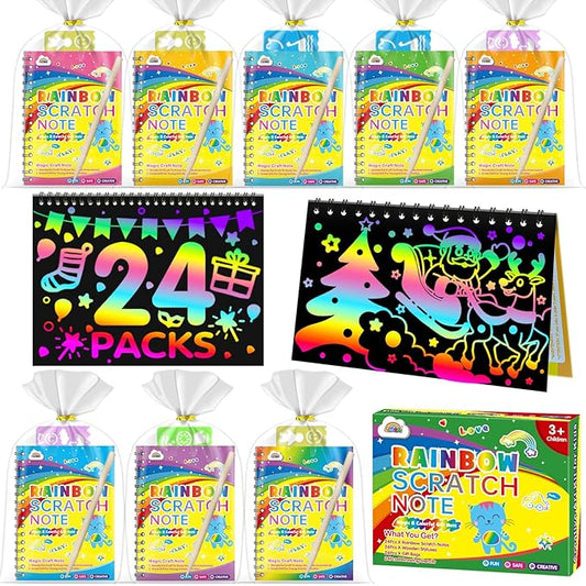 ZMLM Rainbow Scratch Party Favors Kids: Classroom Birthday Gifts Toy Bulk Scratch Art Notebook 24 Pack Goodie Bags Stuffers Girls Boys Classroom Prizes Student School Art Craft Stocking Stuffers