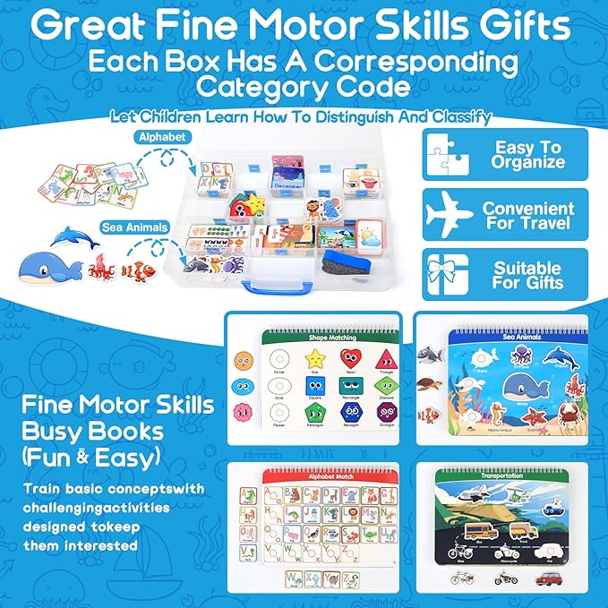 Preschool Busy Book for Toddlers with Case, 176 Pieces Accessory Complete Preassembled Activity Books for Kids, Learning Resources Montessori Educational Toy, Gifts for 3+ Year Old Boy Girl