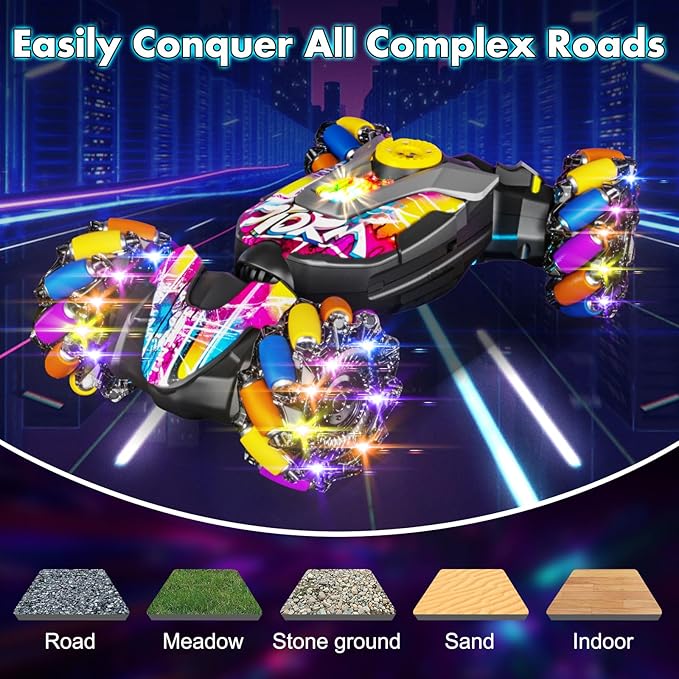 RC Cars,Gesture Sensing RC Stunt Car with Light & Music,Custom Command Operation,4WD,45° Driving,360° Rotating,2.4Ghz Remote Control Twist Car Toys for Kids Boys Age 4 5 6 7 8 9 10 11 12 Years Old