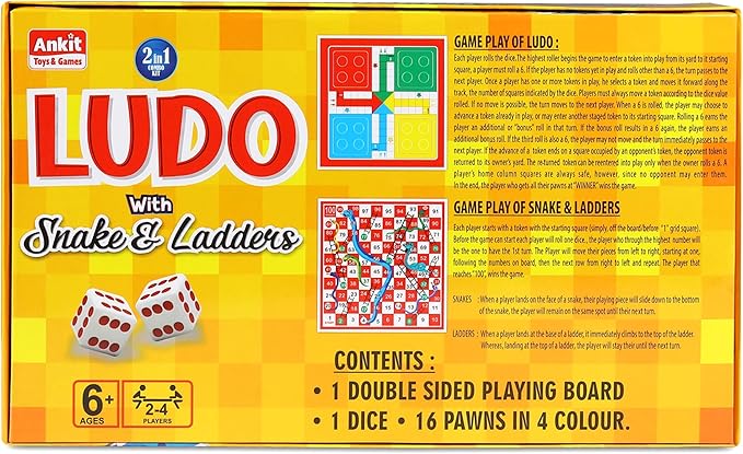 Ankit Toys & Games Ludo and Snake & Ladders (Saap Seedhi) Board Game Set for 6+ Years Kids & Adults | Indoor Ludo Board Game | Travel Strategy Game (Ludo Senior+)