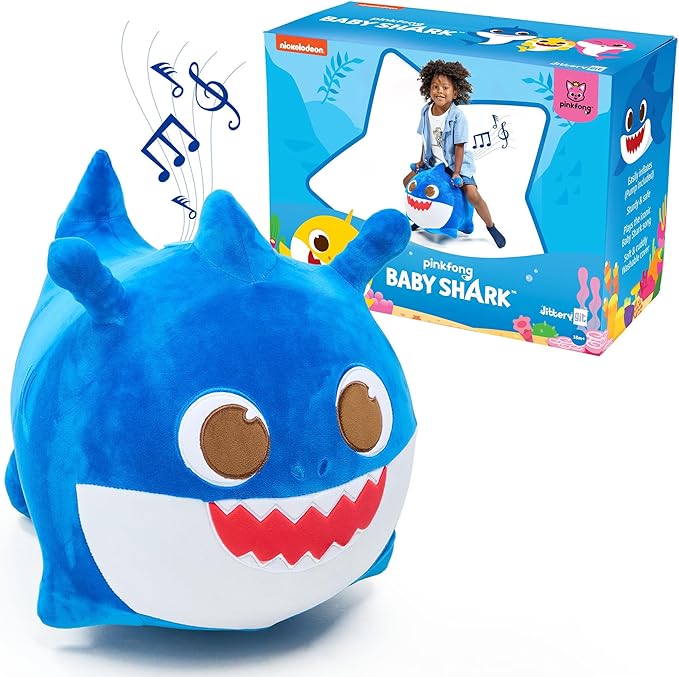 JITTERYGIT Baby Shark Bouncy Animal Plush - Daddy Shark Official Nickelodeon Music & Sing Toy - Christmas & Birthday Gifts for Kids & Toddlers (Boys & Girls) Ages 2-4 Years Old (Blue)