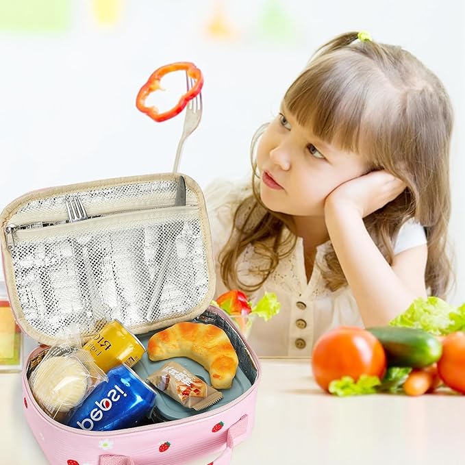 LEDAOU Lunch Box Kids Insulated Lunch Bag Girls Boys Toddler Reusable Lunchbox for School Picnic Hiking (Strawberry-Pink)