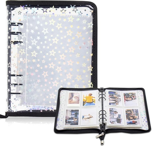 Kpop Photocard Binder Holder with 30 Pack 4-Pocket Inner Pages, A5 6 Ring Cover Album Book with Zipper for Organizing Trading Card (Black)