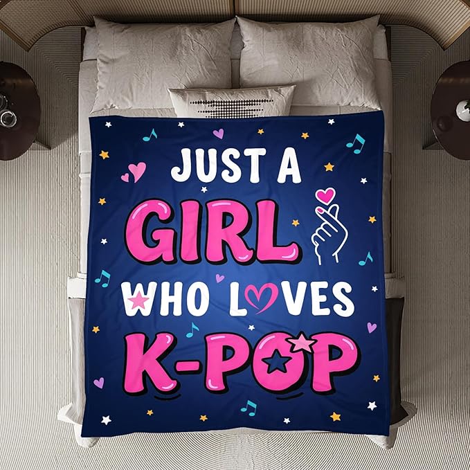 K-Pop Gifts for Teen Girls Women, K-Pop Music Throw Blanket, Christmas Day Gift for Kpop Fan, Just a Girl Who Loves Kpop