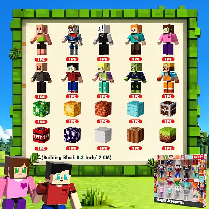 20 Pcs Magnetic Action Figures Playset - Magnetic Building Blocks, Magnet Cubes and Rotatable Figures Character Toys for Kids, STEM Toys, Christmas Birthday Gift for 3+ Year Old Boys Girls