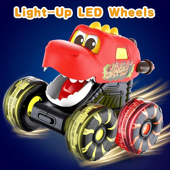3 Pack Dinosaur Monster Truck Toys with Light-Up LED Wheels for Toddlers Kids