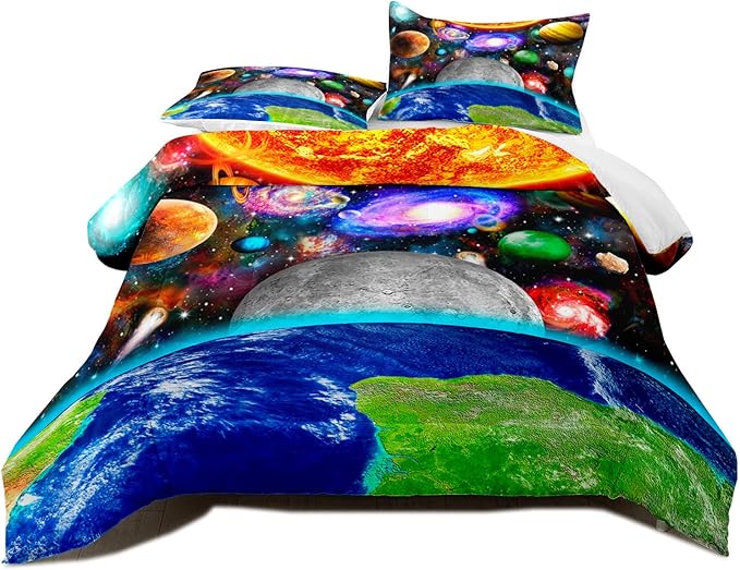 Space Comforter Set Queen Size Planet Universe Bedding Set Queen Solar System Galaxy Bed Comforter Sets Outer Space Home Decor for Boys Bedroom Earth Quilt Set with 1 Comforter 2 Pillowcases