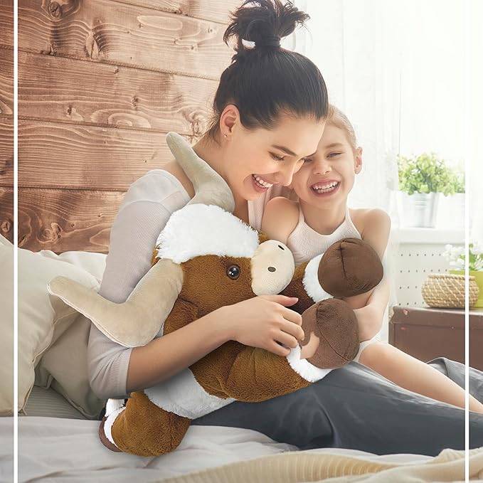 DolliBu Longhorn Plush - Extra Large Super Soft Stuffed Animal Longhorn Toy, Cute Stuffed Doll, Farm Animal Toy Gift for Kids and Adults - 23 Inches