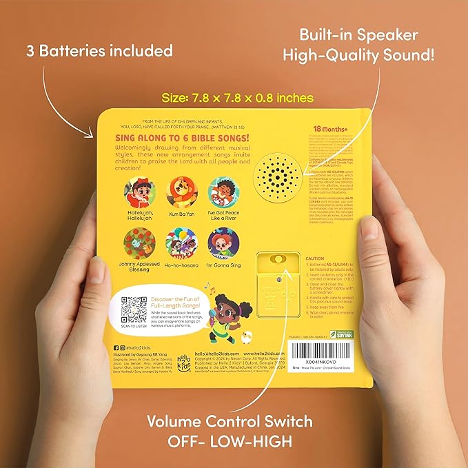 Praise The Lord Christian Sound Books for Kids - Christmas, Baptism, Christening, Dedication Gifts for Boys and Girls - Religious Toys, Music Books for Toddlers