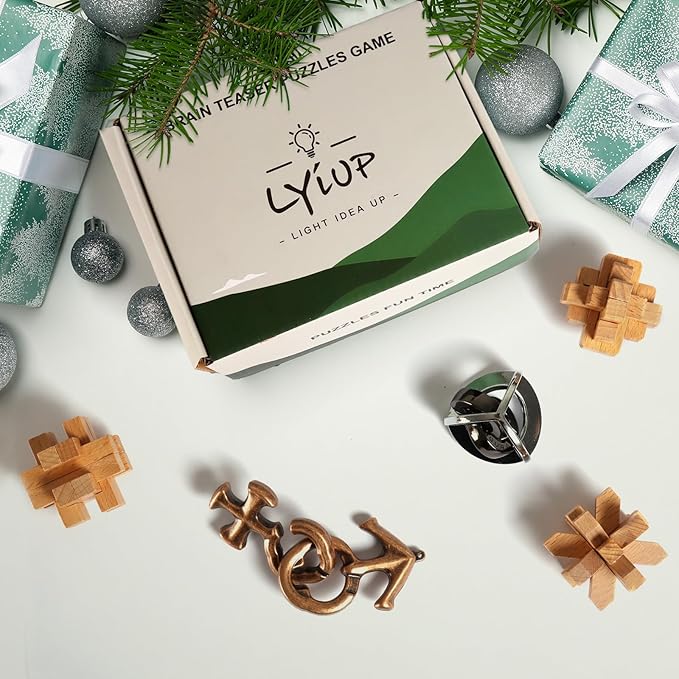 Brain Teaser Puzzle Wooden and Metal 6PCS 3D Unlock Interlocking Puzzle for Kids Adults Educational Toy