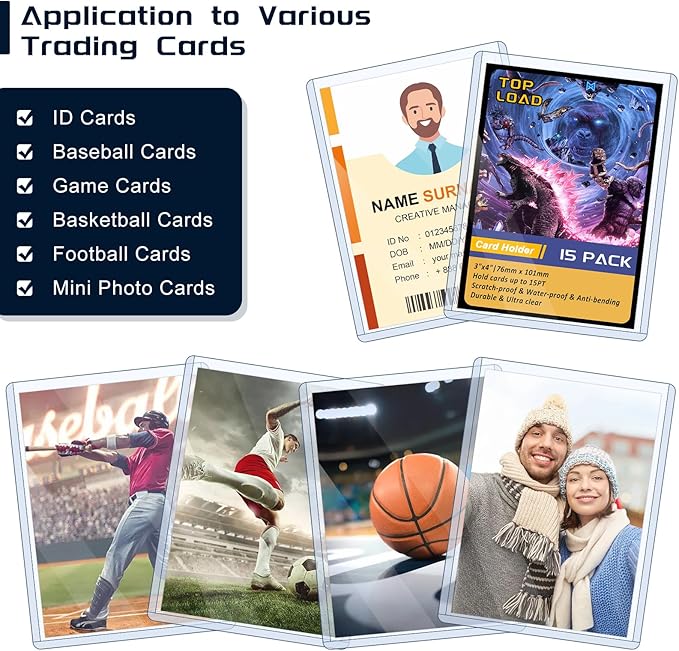 15 Pack Top Loads for Cards 3"x4" Hard Plastic Card Sleeves Baseball Card Protectors Hard Plastic Sports Card Holder for Trading Cards, Baseball Cards, Game Cards
