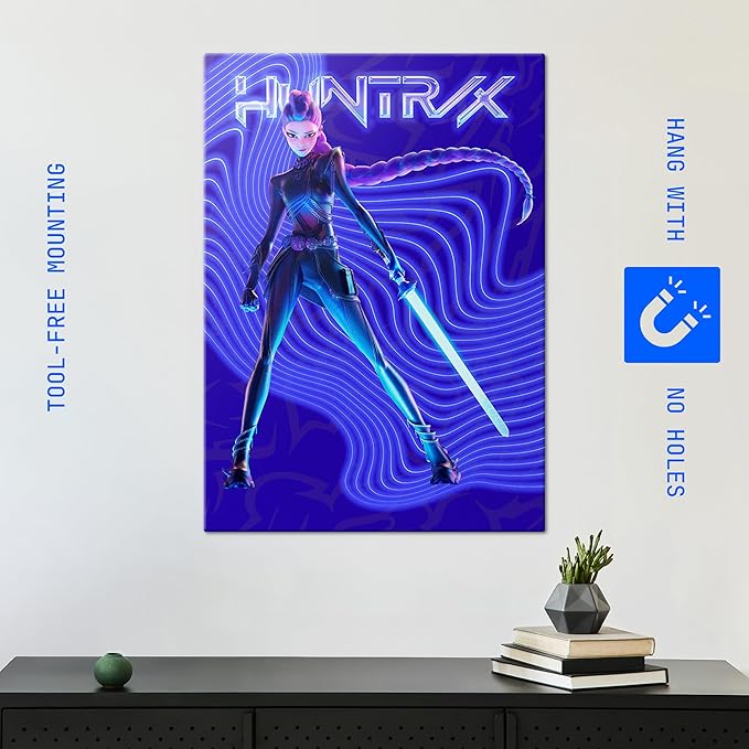 Displate Metal Poster KPop Demon Hunters - Rumi The Neon Cyber-Huntress with Energy Blade - Kpop Merch - Collectible Gift - Premium Decorations Wall Art Decor Gifts Movie Posters - 18.9x26.6 in