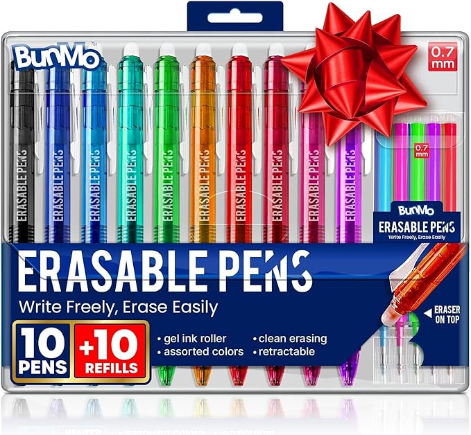 BUNMO Erasable Gel Pens 10 Pack - Multicolor with 10 Refills - School Supplies for Girls - Erasable Pens for Smooth Writing & Drawing - Tween Girls Gifts