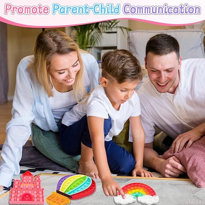 3 Pcs Bubble Fidget Toys,Push Poppers Rainbow Cloud Balloon Pink Castle Sensory Bulk Sets,Stress Relief Squeeze Toy for Toddler Kids Girls Adults,Gift Favors for Birthday Party Classroom Prizes