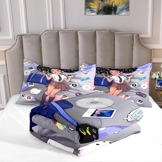 African Black Girl Bedding Set Full Comforter Set for Girls Bedroom Decor Black Girl Comforter Set with 2 Pillowcases Kids Comforter Sets Gifts for Girls Kids Teens