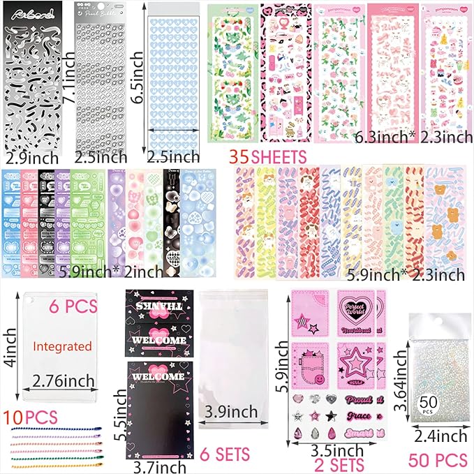 6 Kpop Photocard Holder Keychain Toploaders,6 Wrapped Gift Sets，50 Holographic Card Sleeves for Trading Cards,35Sheets Deco Stickers,2 Pcs Cute Little Pendant (Star II)