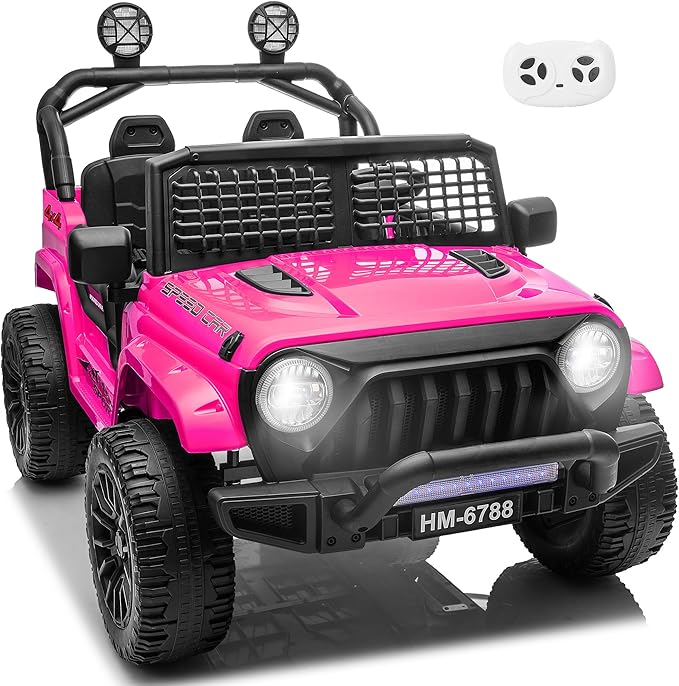 2 Seater Ride on Car for Kids, 24V Electric Ride On Truck Toy w/Remote Control, 4.97 MPH Max, 4 Wheeler Suspension, 3 Speed, Bluetooth Music,LED Light, Ride On Toys for Big Kids, Pink