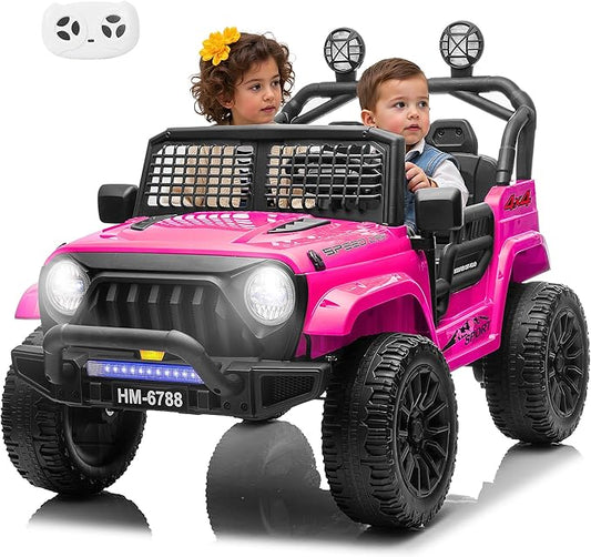 2 Seater Ride on Car for Kids, 24V Electric Ride On Truck Toy w/Remote Control, 4.97 MPH Max, 4 Wheeler Suspension, 3 Speed, Bluetooth Music,LED Light, Ride On Toys for Big Kids, Pink