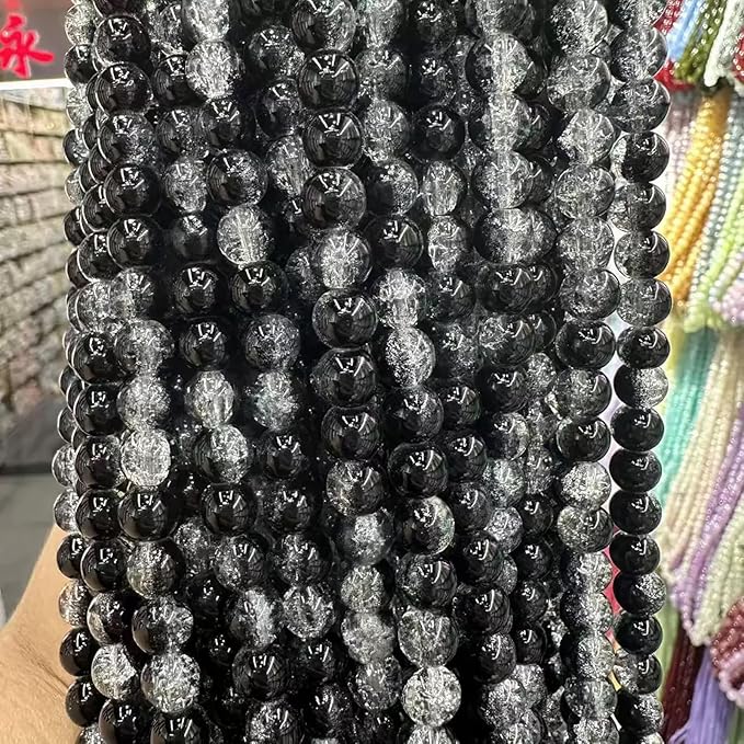 280 PCS Glass Beads, 6mm Round Crackle Crystal Bead for Jewelry Making, Loose Beads for Bracelet Craft Necklace Earring Making Wine Charms Wind Chimes, Black