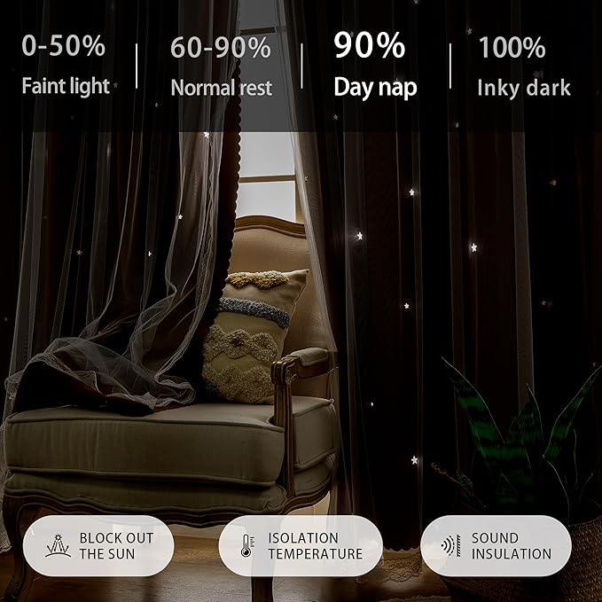 XiDi Black Out Curtains for Bedroom Windows, Curtains for Girls Bedroom Decor, Unicorn Curtains for Kids Room, Blackout Curtains for Living Room Curtains 84 inches Long 2 Panel Brown