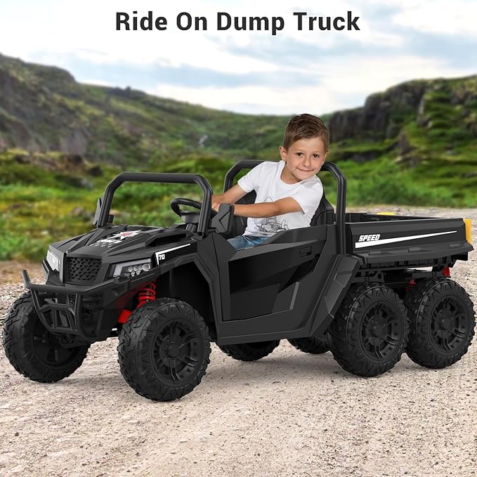 24V Ride on Car with Remote Control, Ride on Dump Truck for Kid with Electric Dump Bed, Extra Shovel, Music Player, Key Start for Safety, Gift for Kids