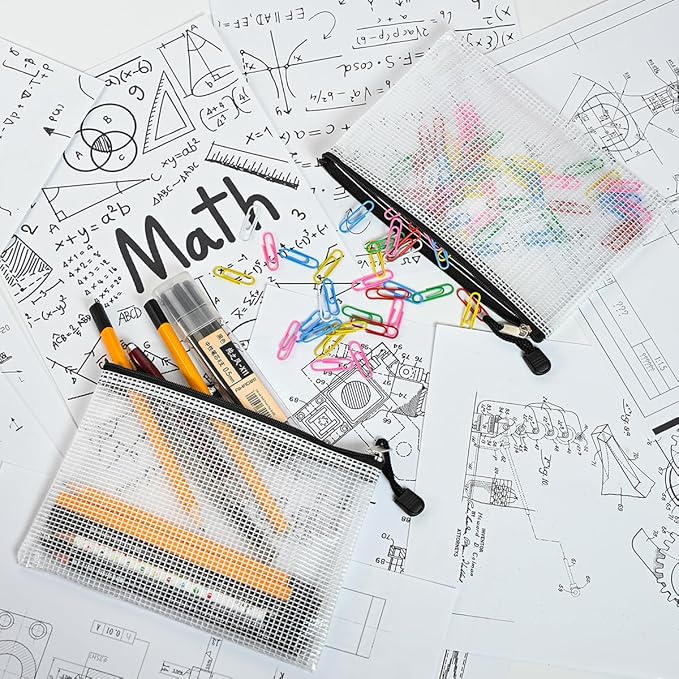 AUSTARK 20 Pcs Zipper File Bags, Plastic Mesh Pouch, Board Game Storage, Waterproof Bags for Office School (B6 Size 7.6''x5.3'', White and Black)