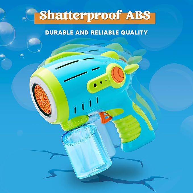 Sloosh 2 Packs Bubble Gun for Kids with 10 Holes, Bubble Machine Gun for Toddlers 1-3, Automatic Light Up Airship Blower with 2 Bottles 4 Bags Refill Solution, Summer, Outdoor Toy, Party, Easter, Gift