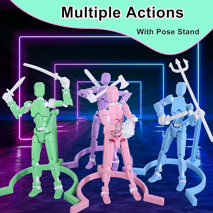 Creative Action Figure with Pose Stand,Building Toy Sets,3D Robot,Lucky Puppet Joints for Boys,Girls,Men,Women,Multi-Jointed Moveable Dummy Desk Decoration,Desktop Ornament for Game Lover (Purple)